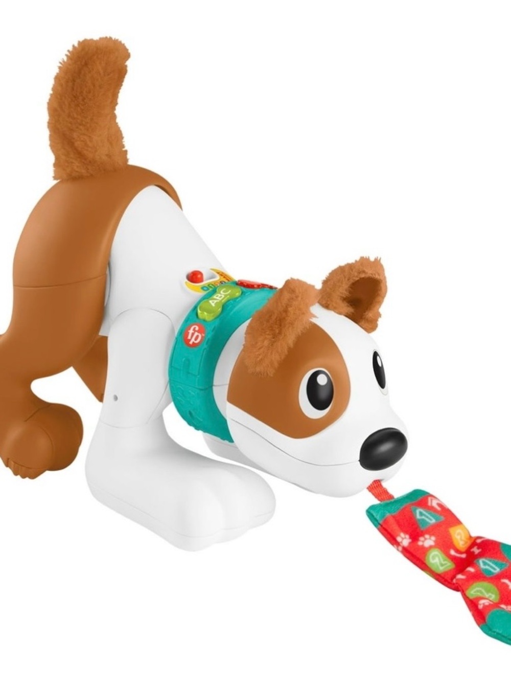 Fisher-Price Brown & White Interactive Puppy with Teether Tug 123 Crawl with Me